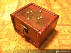 Wooden box with a surprise gift from a pirate inside