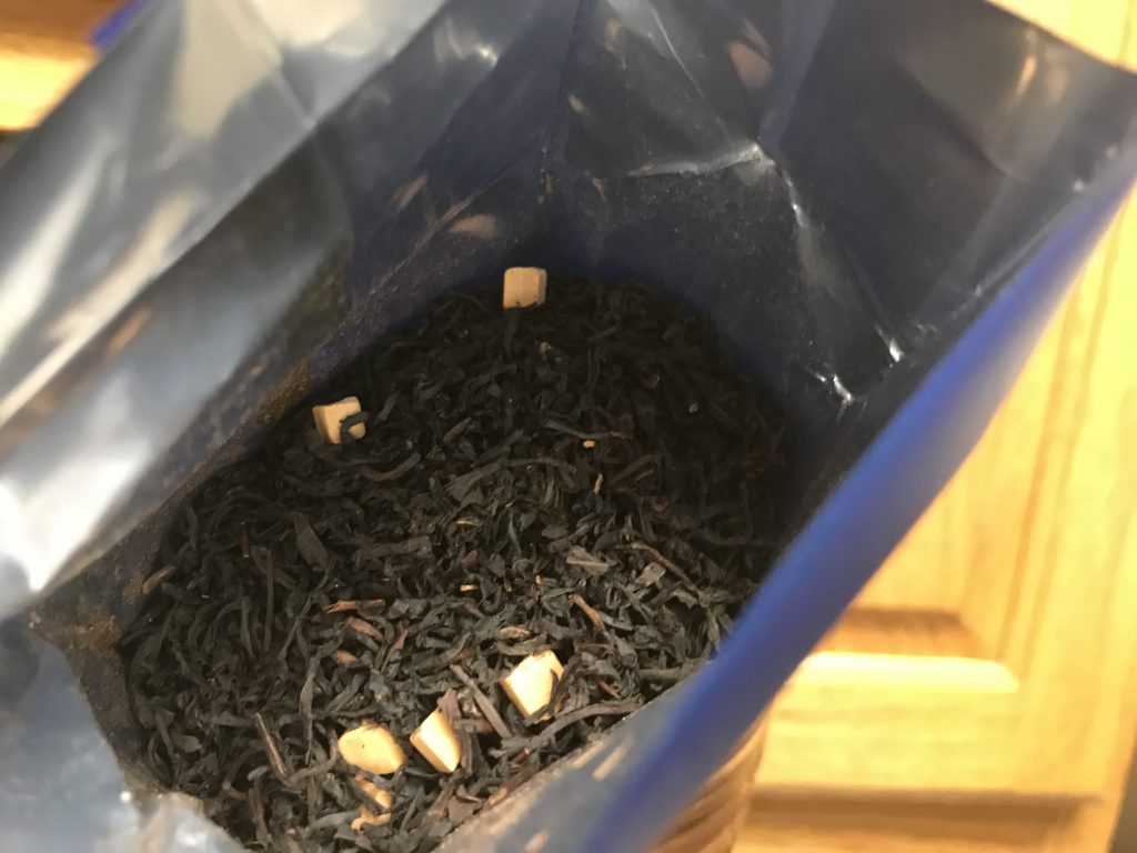 Loose leaf tea with actual chunks of English caramel inside